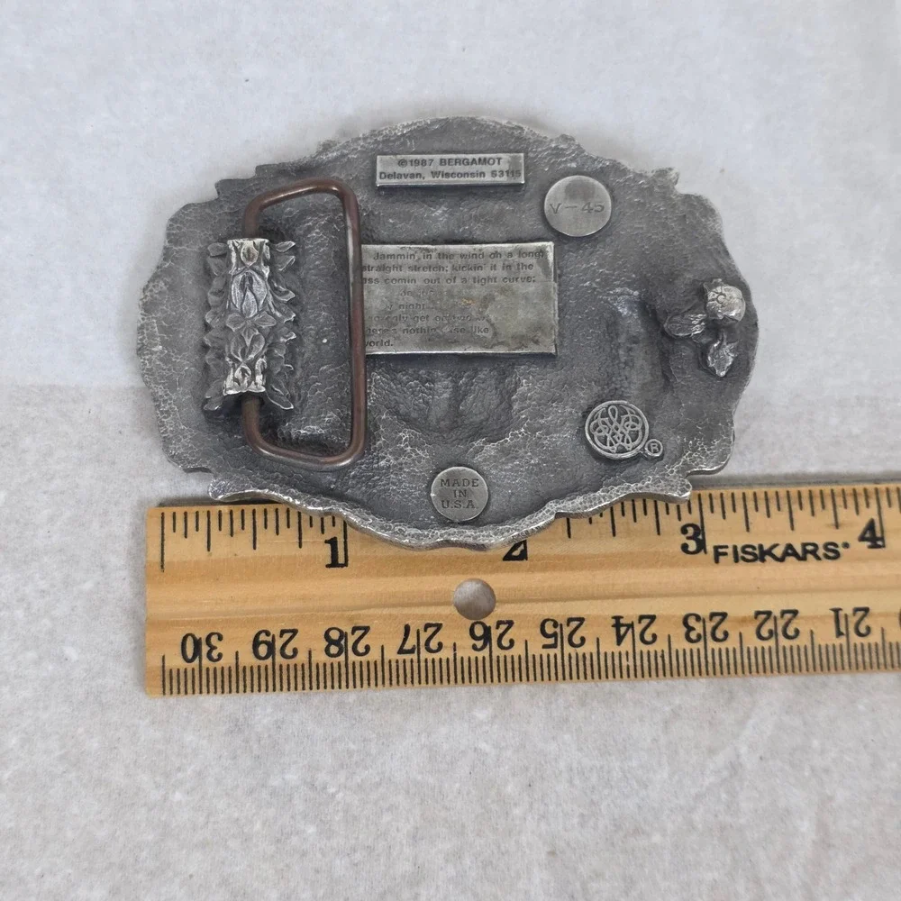 Vintage 1987 Bergamot 3d Pewter Motorcycle Belt Buckle‎ V-45 Live to Ride Eagle